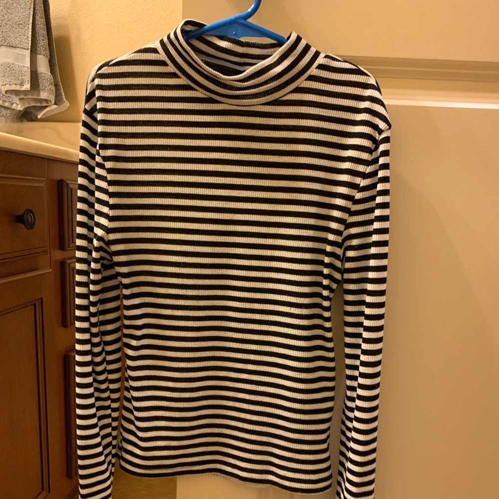 Black and white striped mock neck